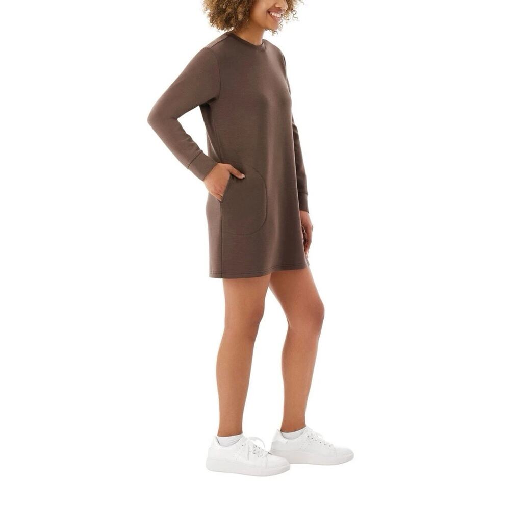 Members Mark Women's Pockets Long Sleeve Crewneck Luxe Dress Size Small Brown - Picture 3 of 10
